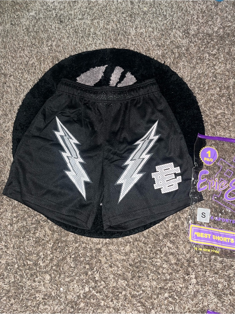 Eric Emanuel Black Men's Athletic Shorts with Silver Lightning
